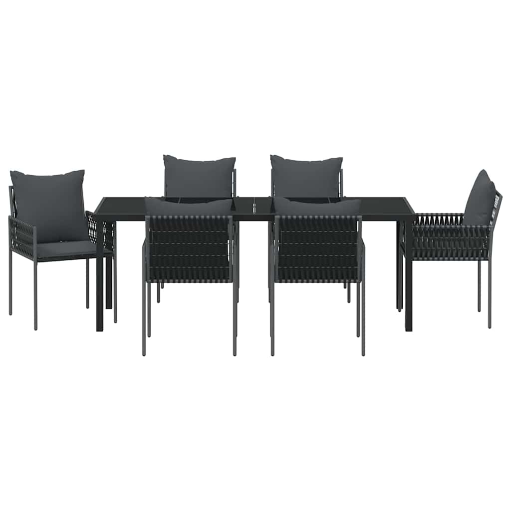 Garden Dining Set 7 pcs Black and Grey PE Rattan