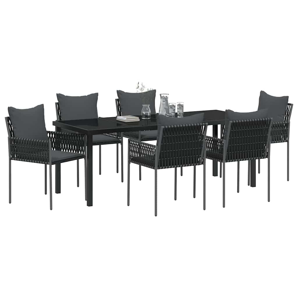Garden Dining Set 7 pcs Black and Grey PE Rattan