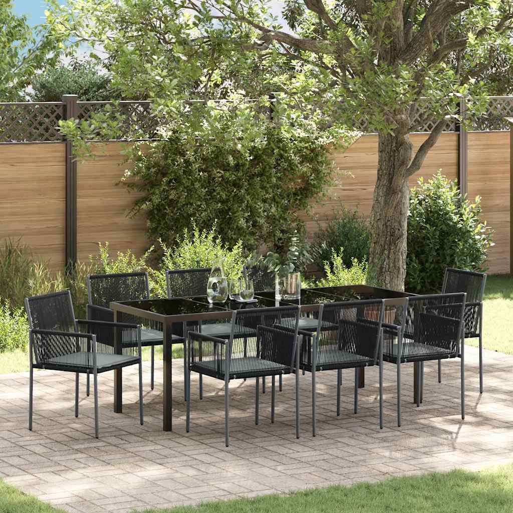 Garden Dining Set 9 pcs Black PE Rattan