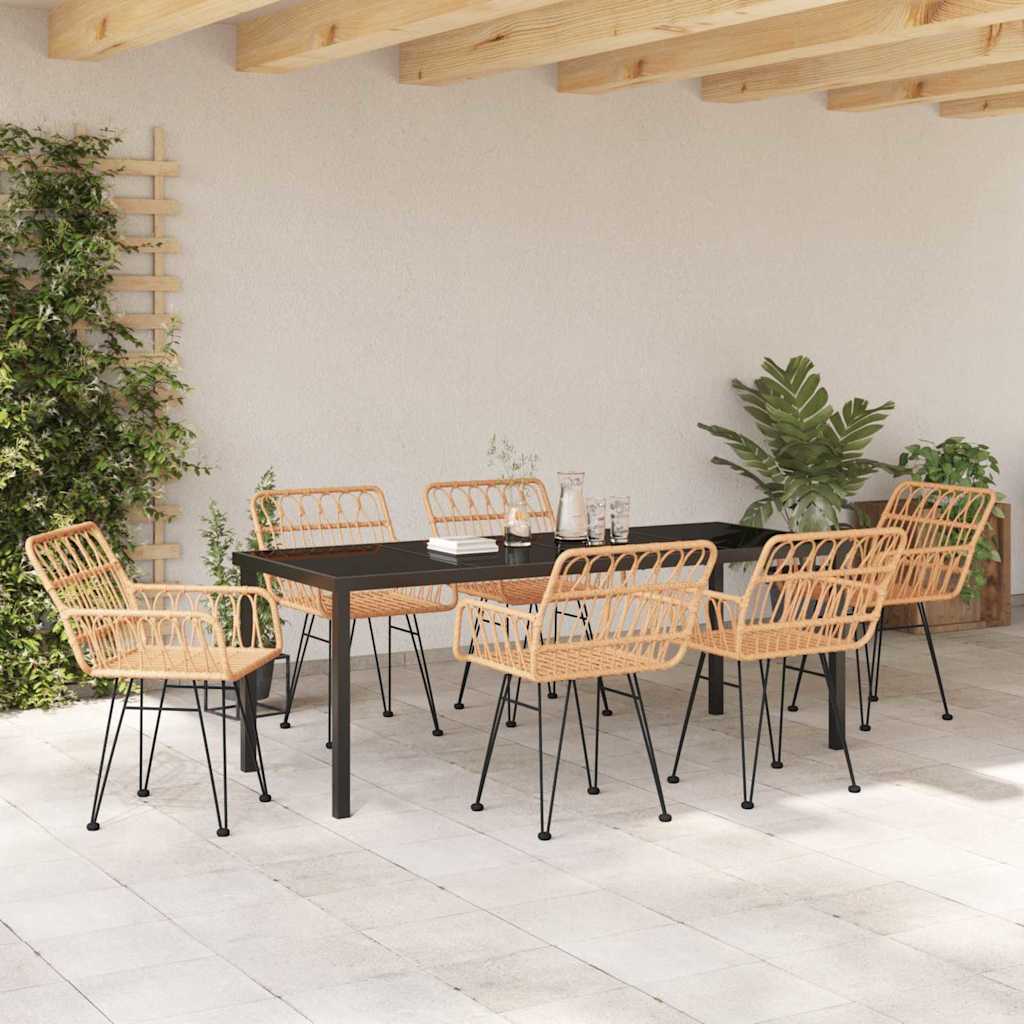 Garden Dining Set 7 pcs Brown Powder-Coated Steel