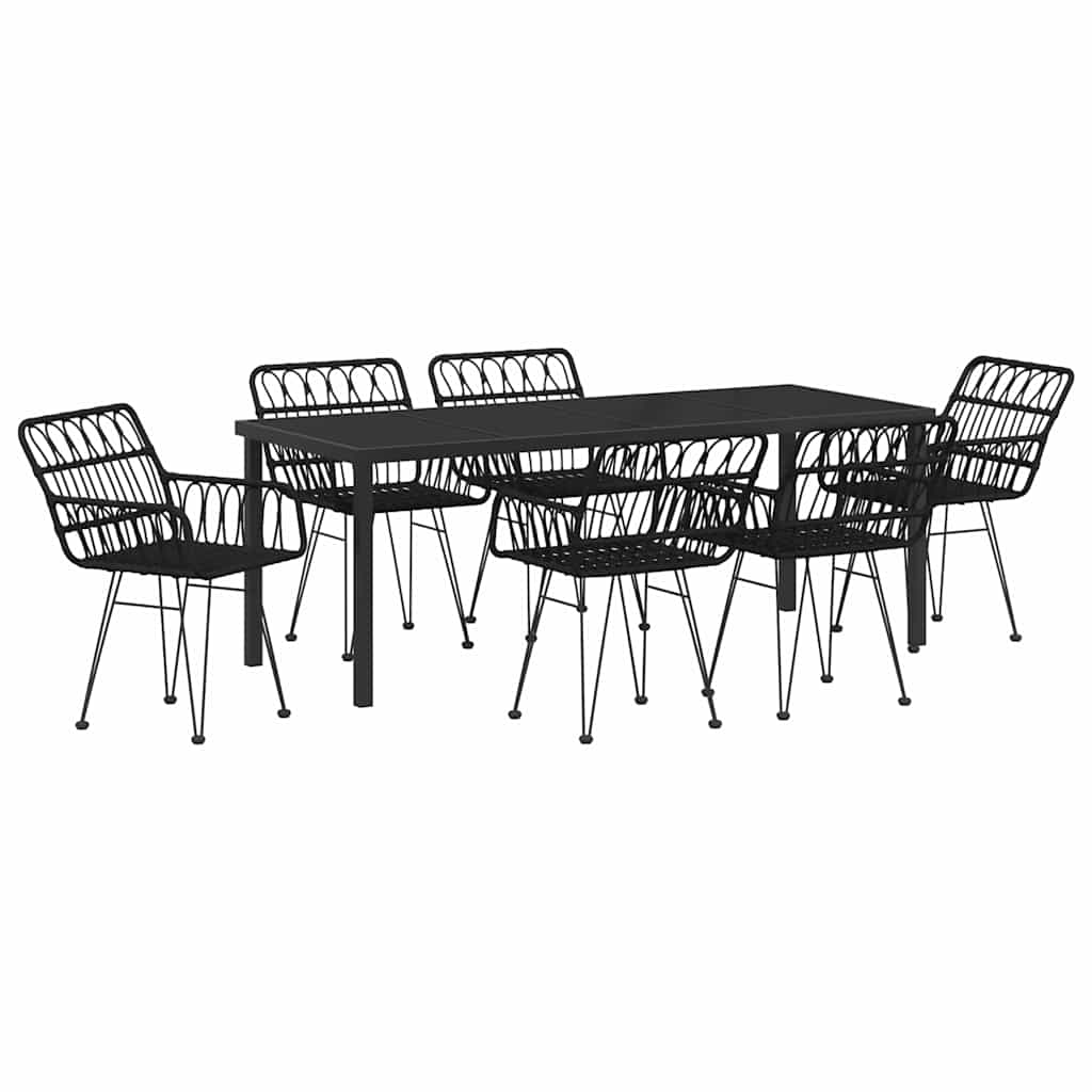 Garden Dining Set 7 pcs Black Powder-Coated Steel