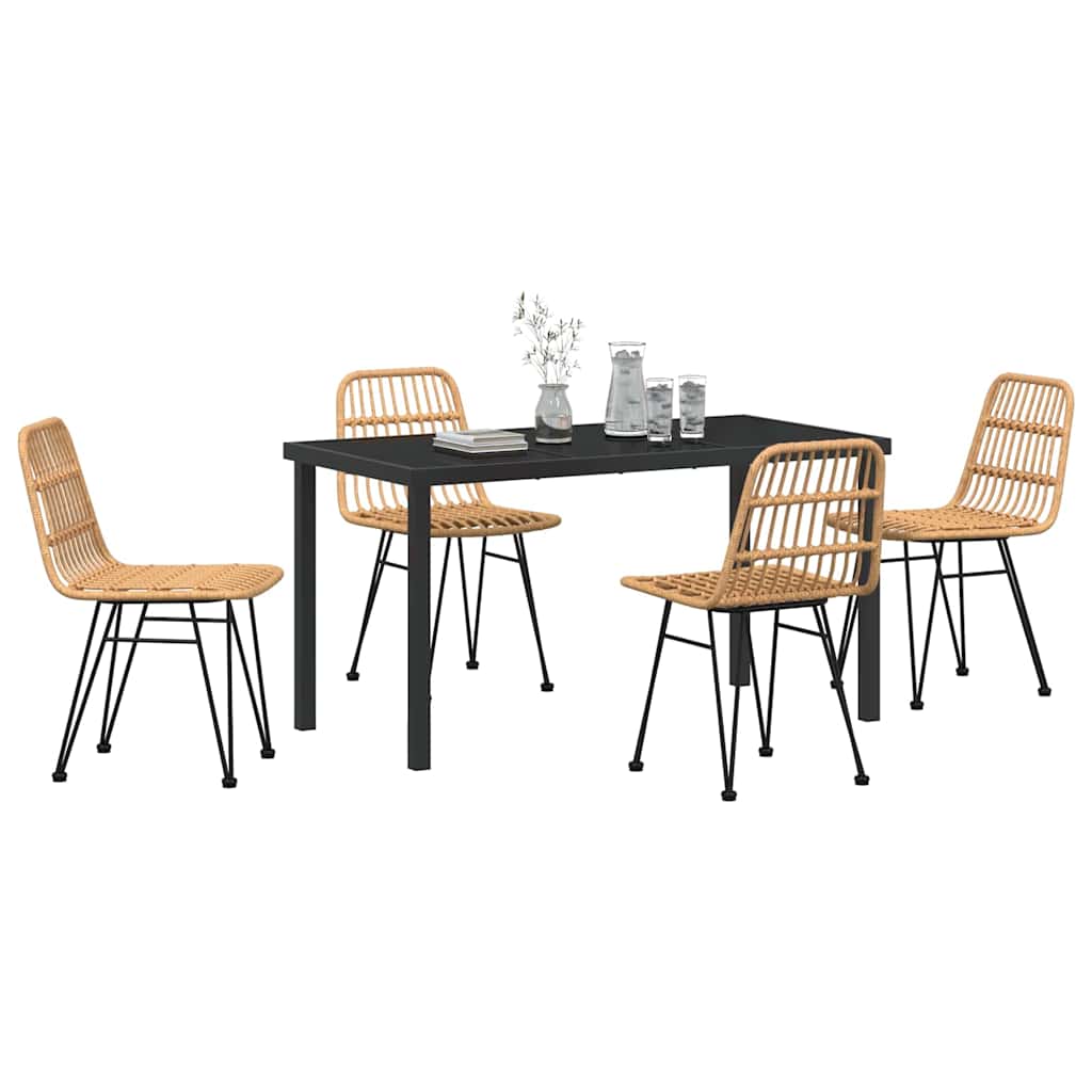 Garden Dining Set 5 pcs Brown Powder-Coated Steel