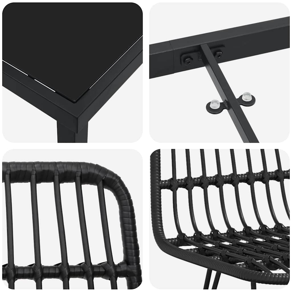 Garden Dining Set 5 pcs Black Powder-Coated Steel
