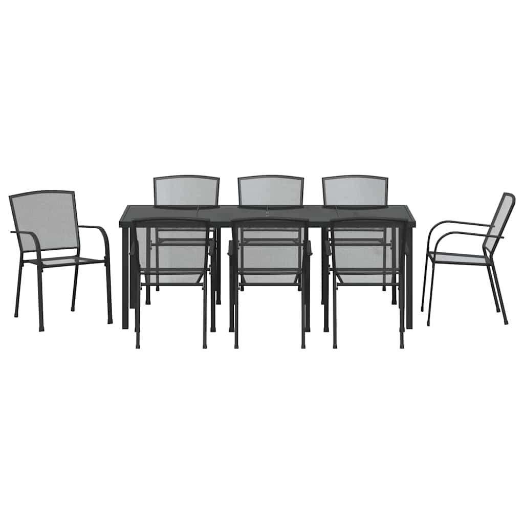 Garden Dining Set 9 pcs Anthracite Powder-Coated Steel