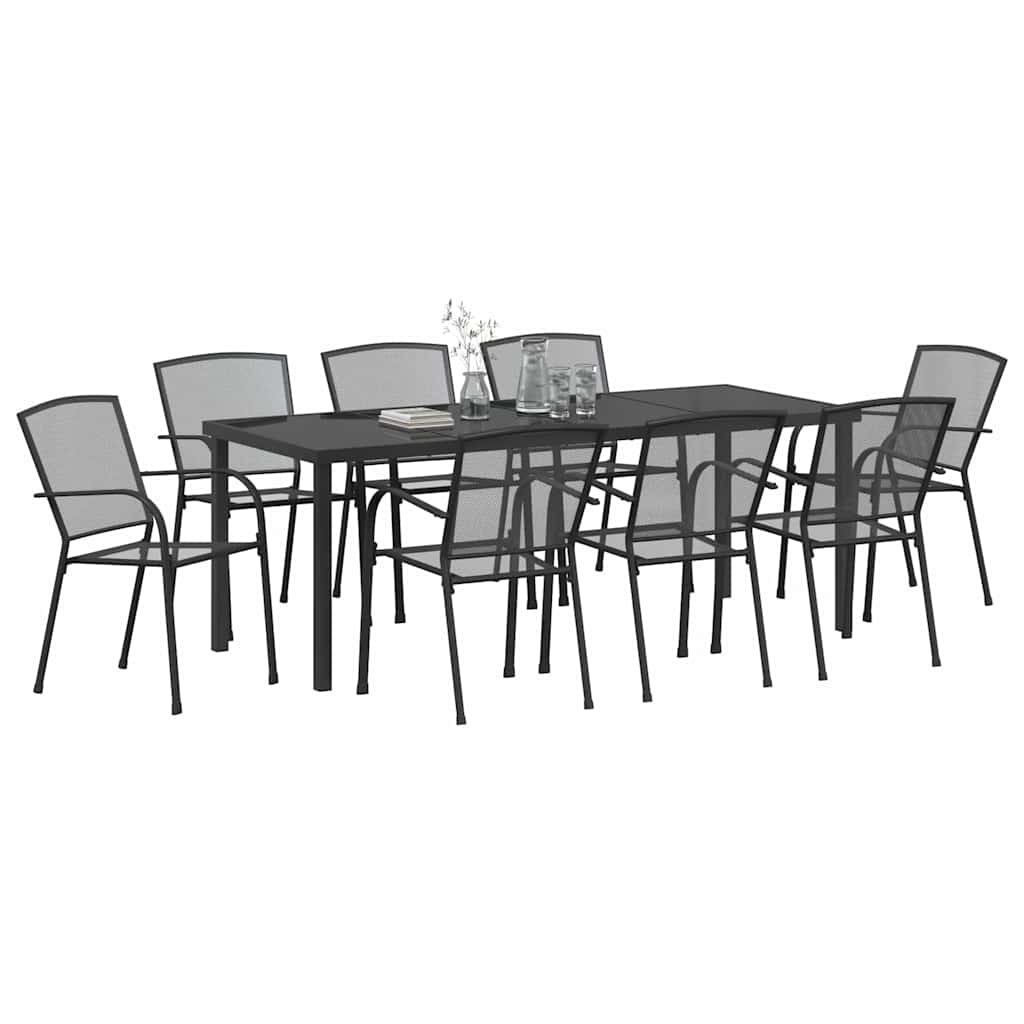 Garden Dining Set 9 pcs Anthracite Powder-Coated Steel