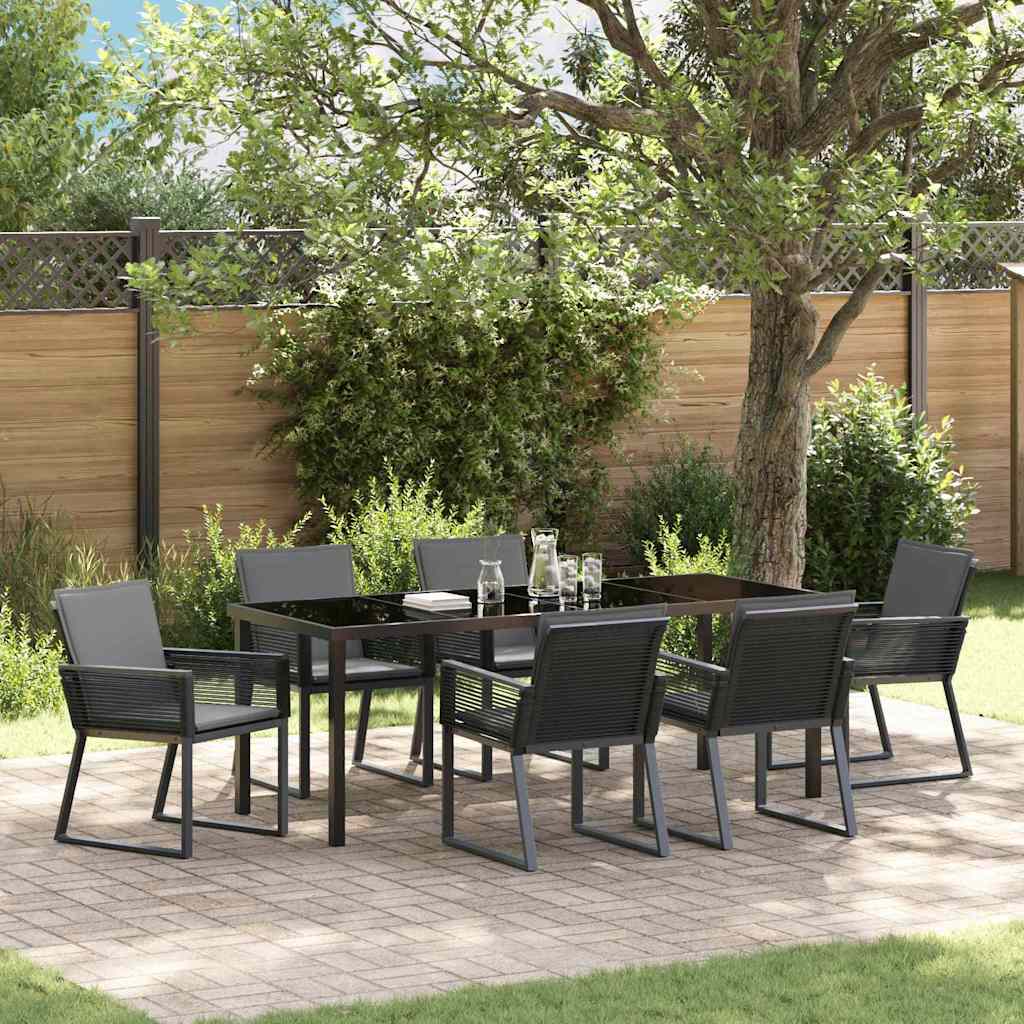 Garden Dining Set 7 pcs Black Powder-Coated Steel