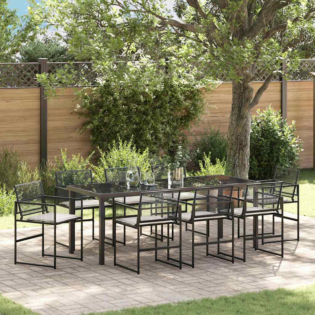 Garden Dining Set 9 pcs Black Poly Rattan