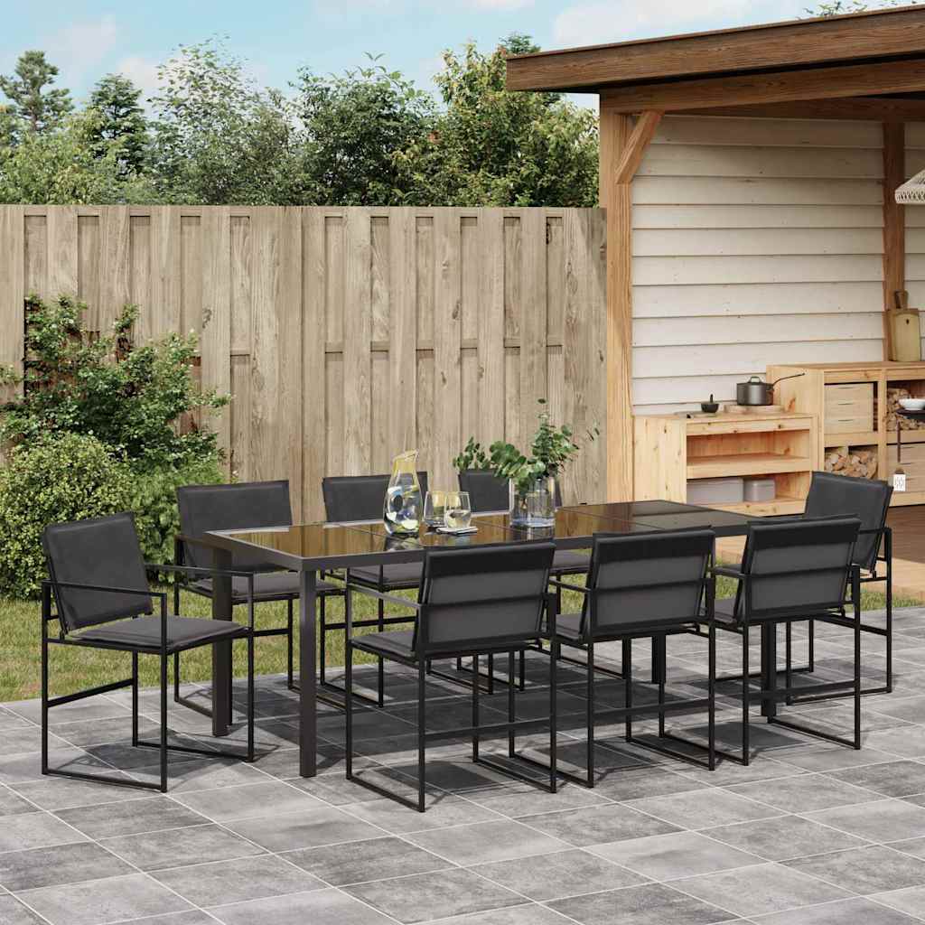 Garden Dining Set 9 pcs Black Textilene and Steel