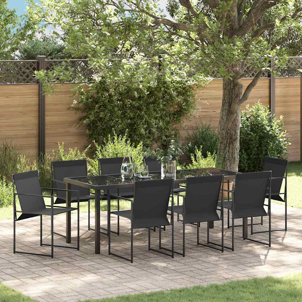 Garden Dining Set 9 pcs Black Textilene and Steel