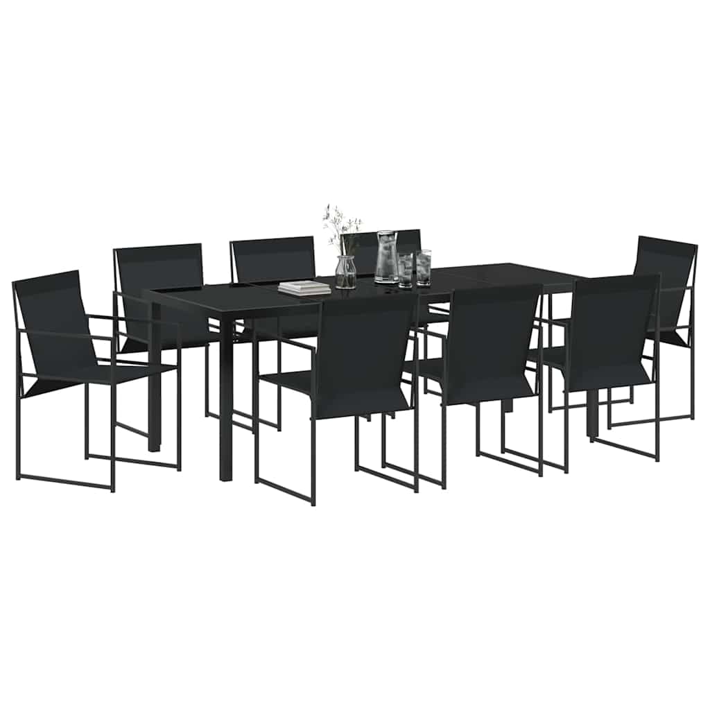 Garden Dining Set 9 pcs Black Textilene and Steel