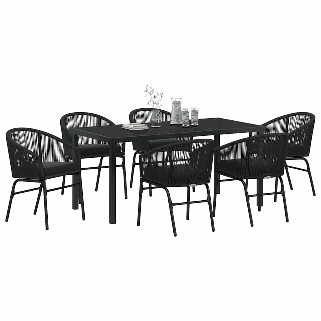 Garden Dining Set 7 pcs Black Powder-Coated Steel