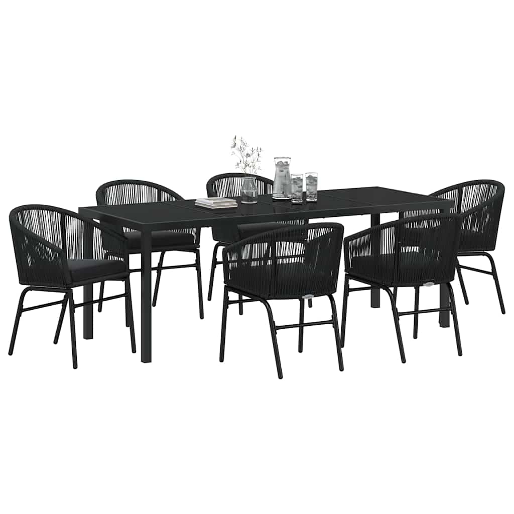 Garden Dining Set 7 pcs Black Powder-Coated Steel