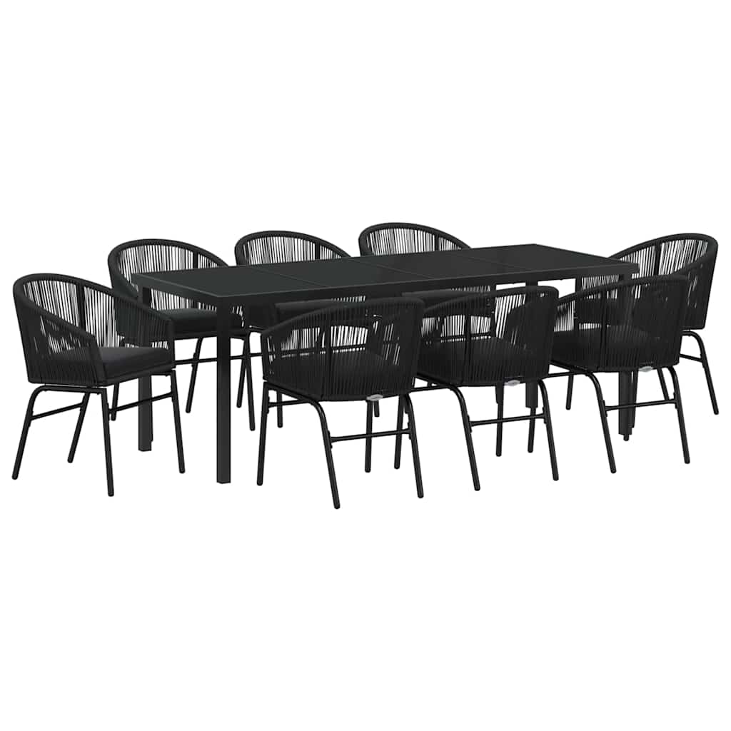 Garden Dining Set 9 pcs Black Powder-Coated Steel