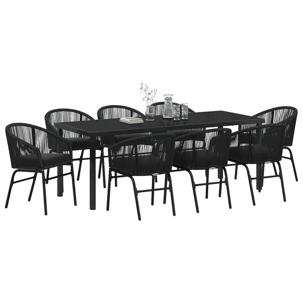 Garden Dining Set 9 pcs Black Powder-Coated Steel