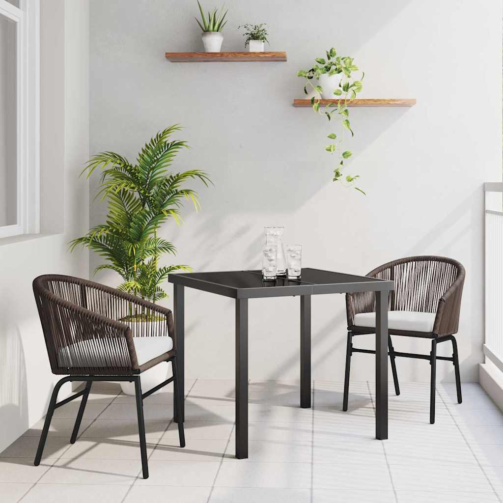 Garden Dining Set 3 pcs Brown Powder-Coated Steel