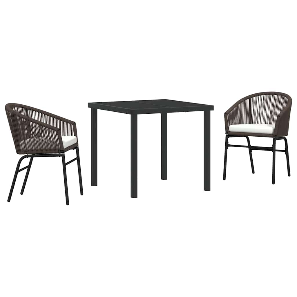 Garden Dining Set 3 pcs Brown Powder-Coated Steel