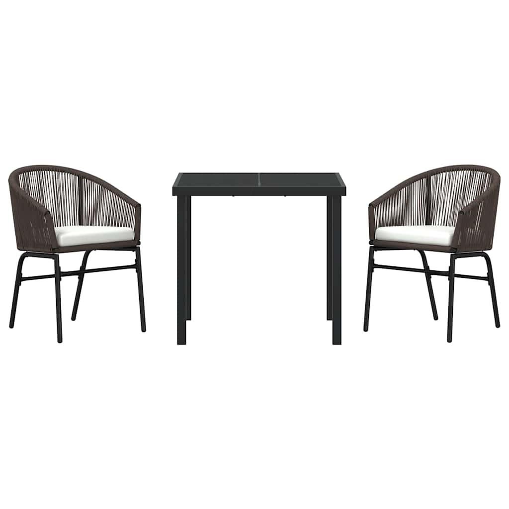 Garden Dining Set 3 pcs Brown Powder-Coated Steel