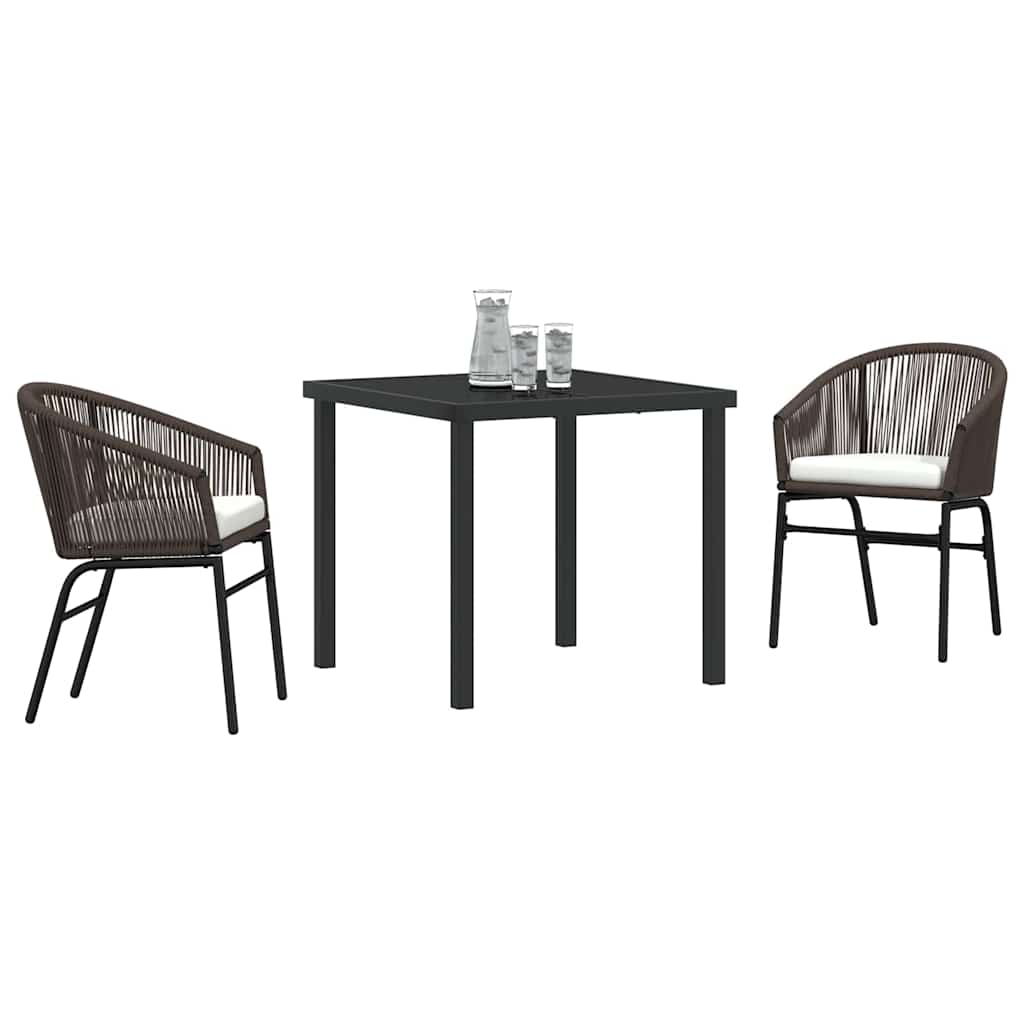 Garden Dining Set 3 pcs Brown Powder-Coated Steel
