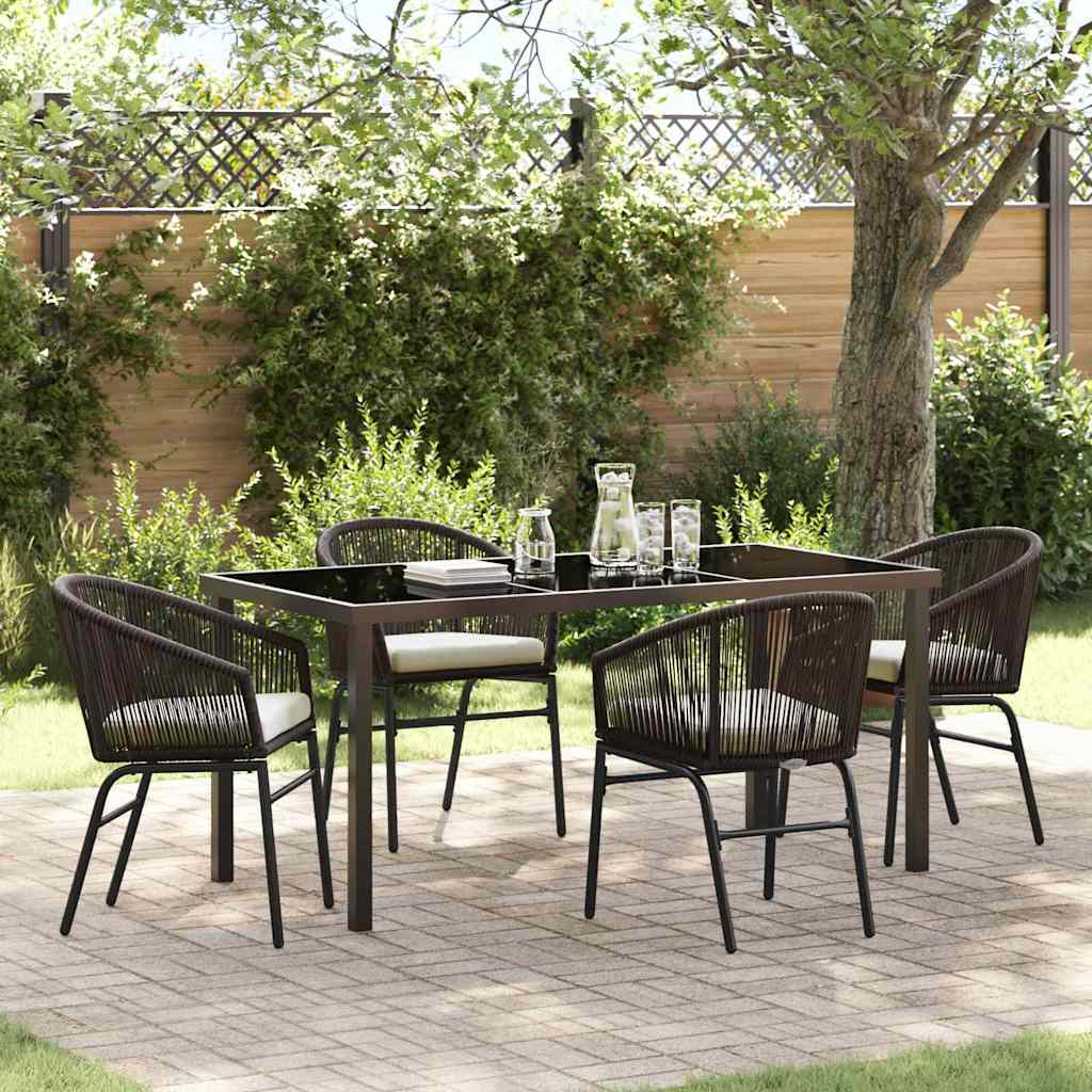 Garden Dining Set 5 pcs Brown Powder-Coated Steel