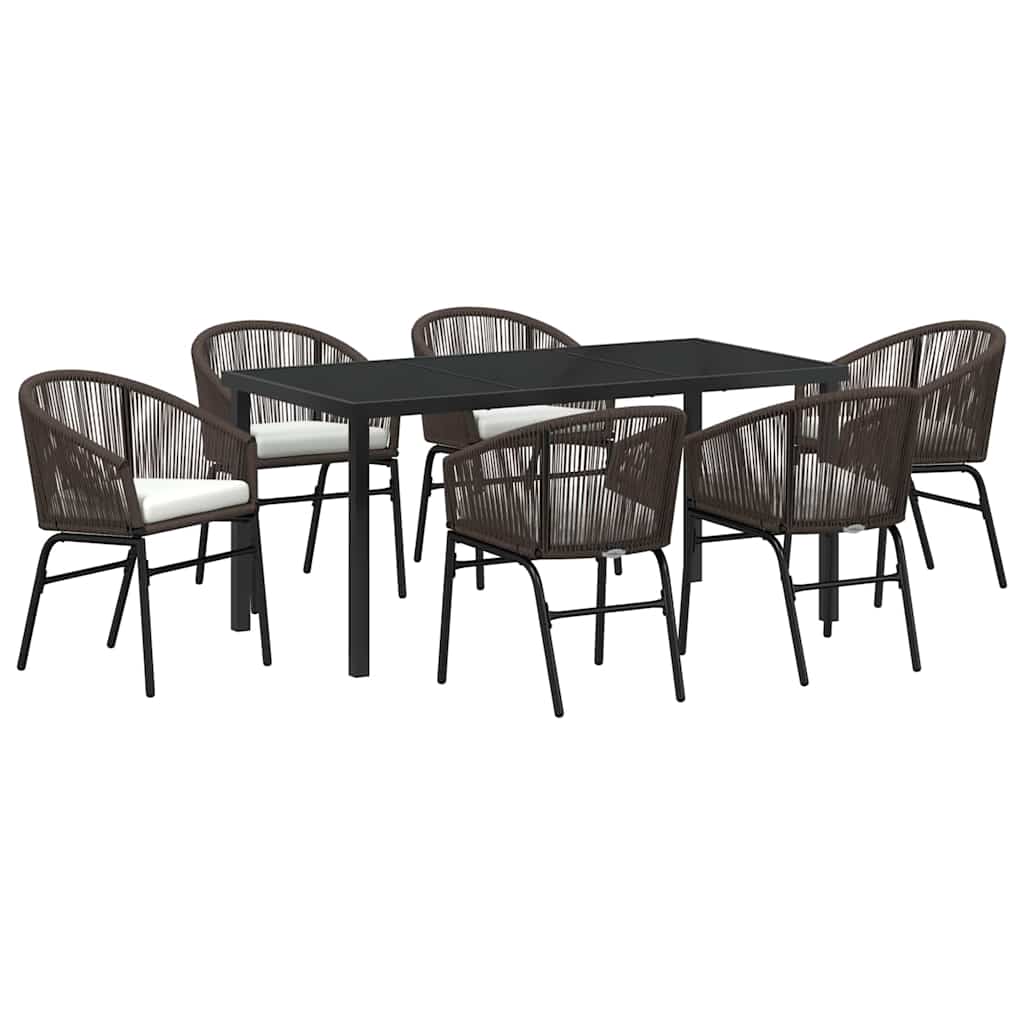 Garden Dining Set 7 pcs Brown Powder-Coated Steel