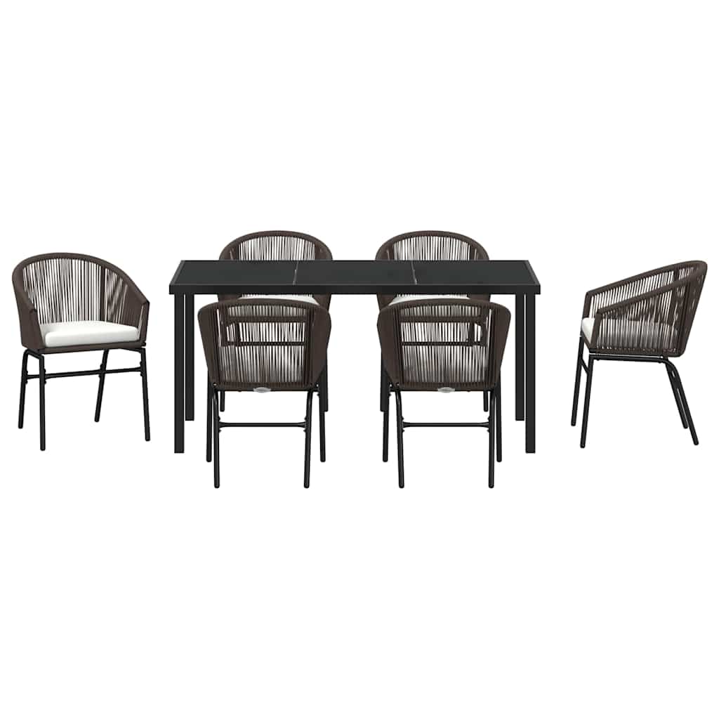 Garden Dining Set 7 pcs Brown Powder-Coated Steel