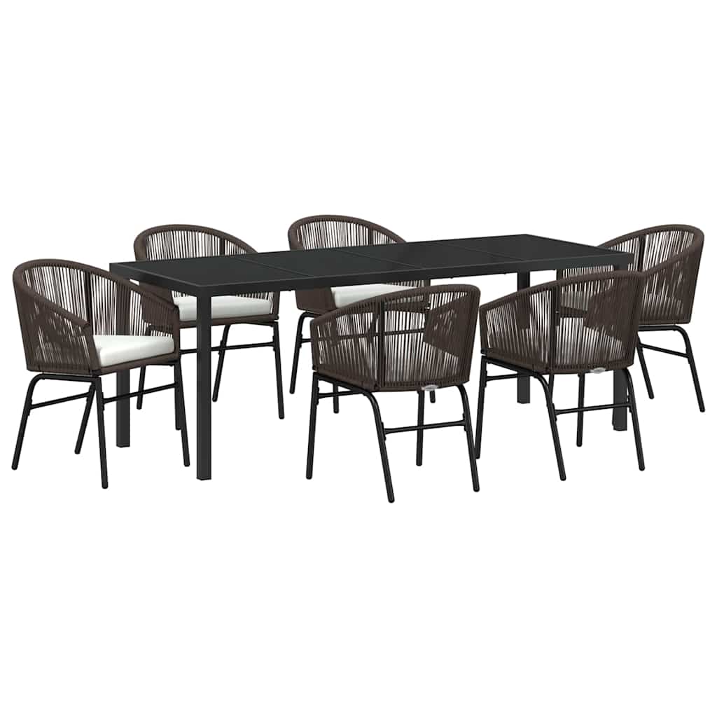 Garden Dining Set 7 pcs Brown Powder-Coated Steel