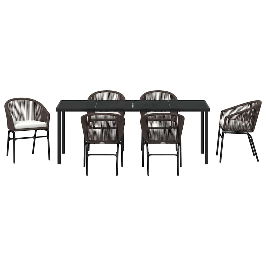 Garden Dining Set 7 pcs Brown Powder-Coated Steel