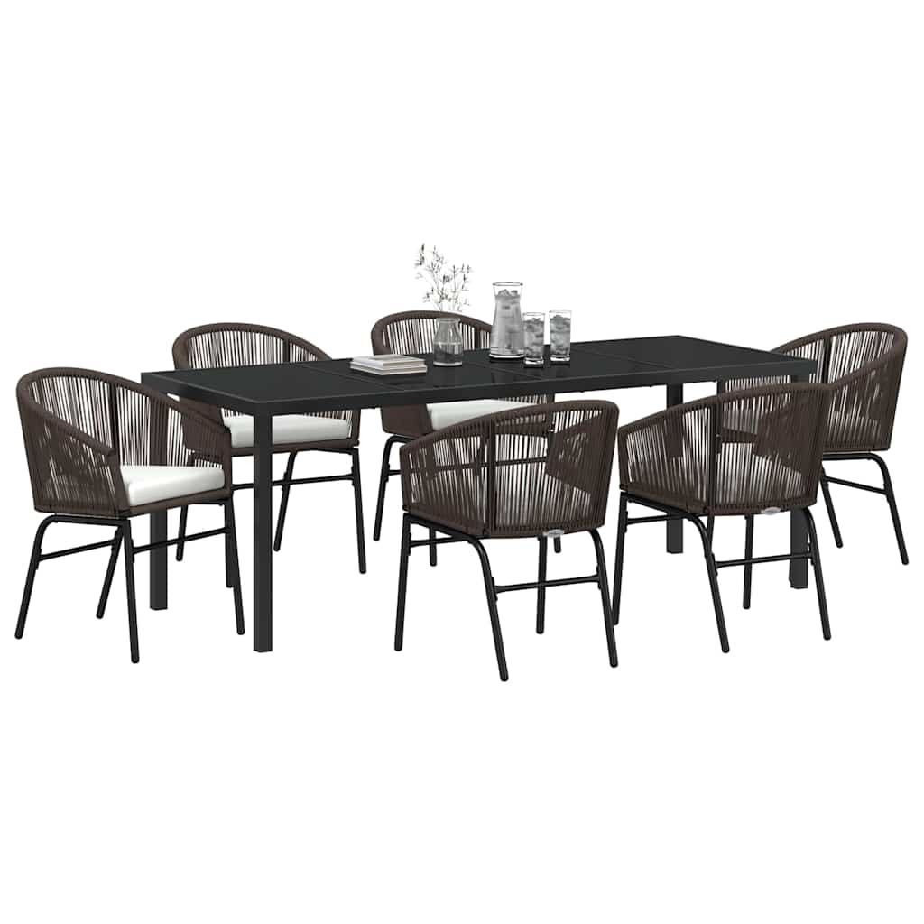 Garden Dining Set 7 pcs Brown Powder-Coated Steel