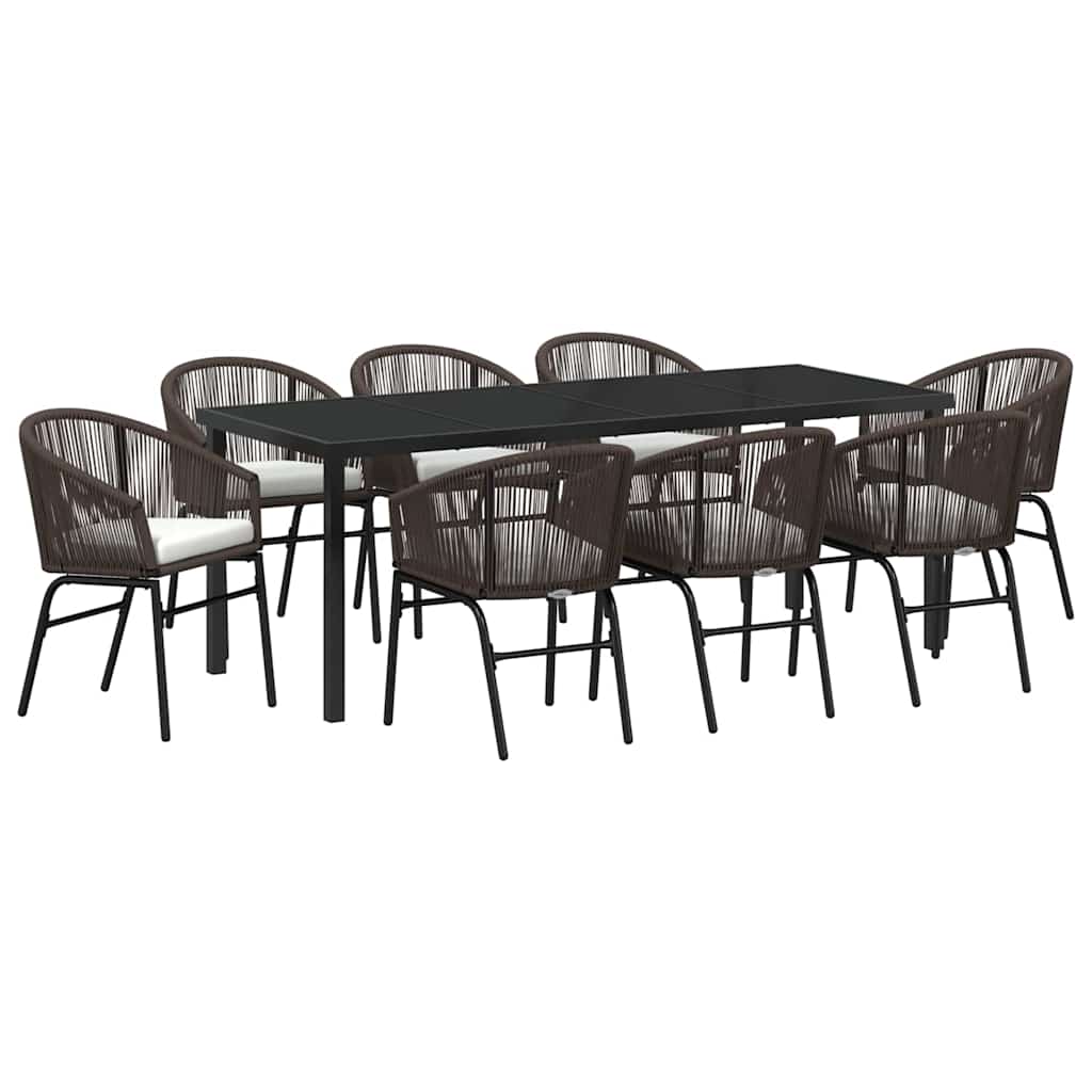 Garden Dining Set 9 pcs Brown Powder-Coated Steel