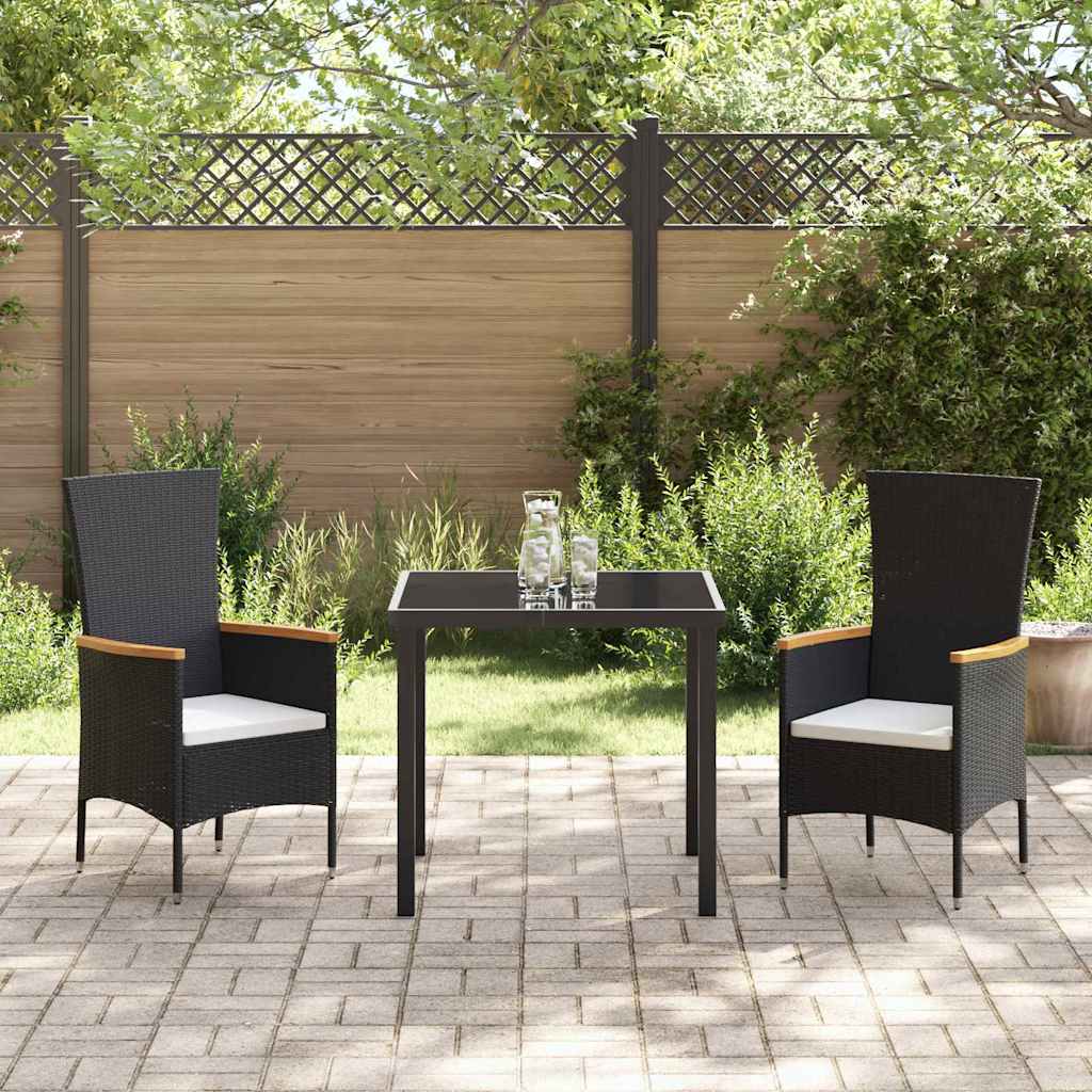Garden Dining Set with Cushion 3 pcs Black Powder-Coated Steel