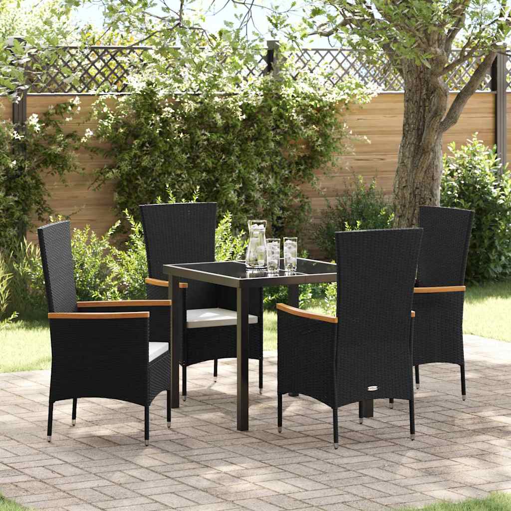 Garden Dining Set with Cushion 5 pcs Black Powder-Coated Steel