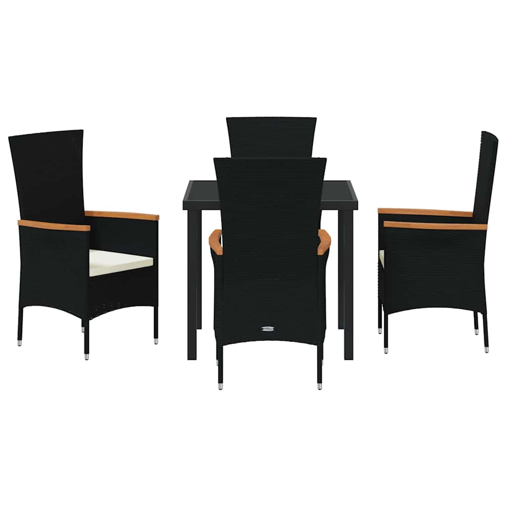 Garden Dining Set with Cushion 5 pcs Black Powder-Coated Steel