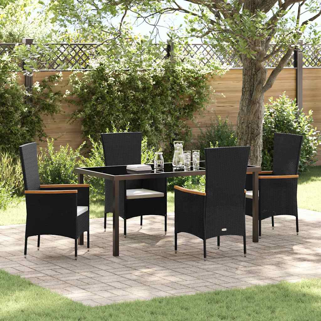 Garden Dining Set with Cushion 5 pcs Black Powder-Coated Steel
