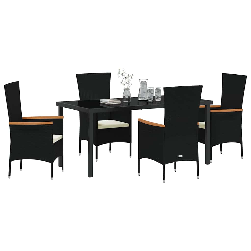 Garden Dining Set with Cushion 5 pcs Black Powder-Coated Steel
