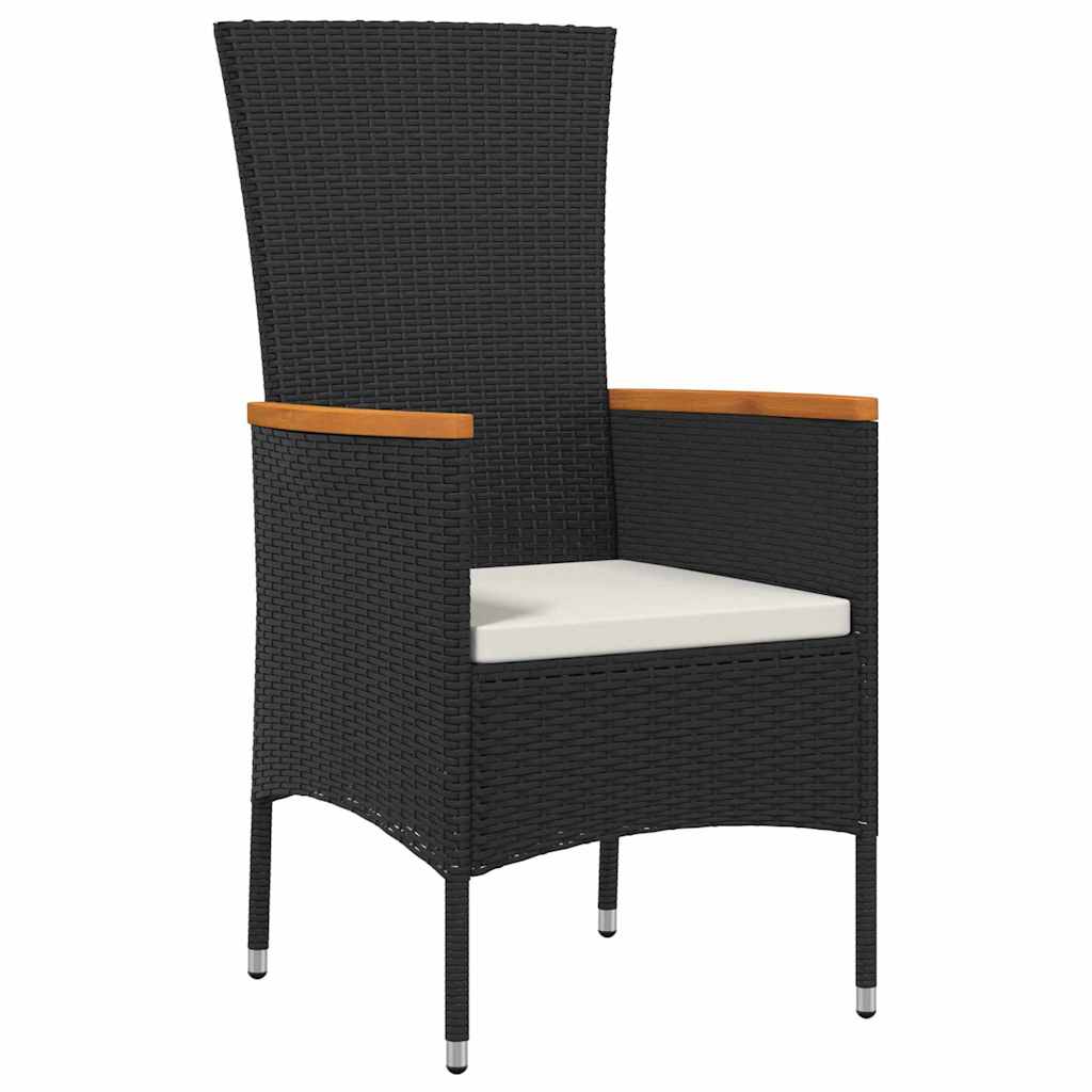 Garden Dining Set with Cushion 9 pcs Black Powder-Coated Steel