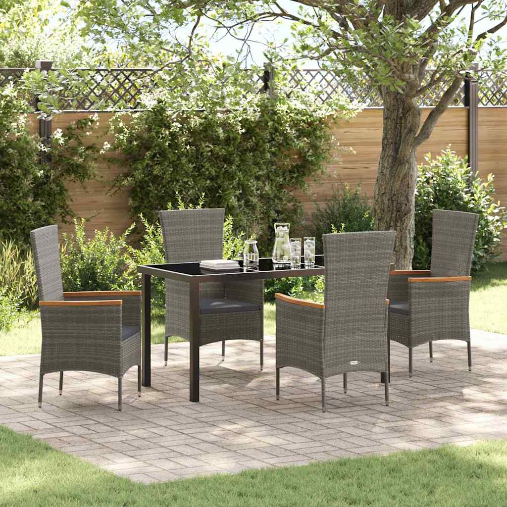 Garden Dining Set with Cushion 5 pcs Grey Powder-Coated Steel