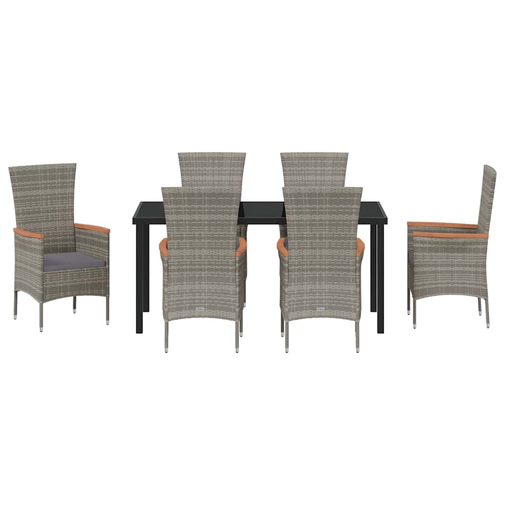 Garden Dining Set with Cushion 7 pcs Grey Powder-Coated Steel