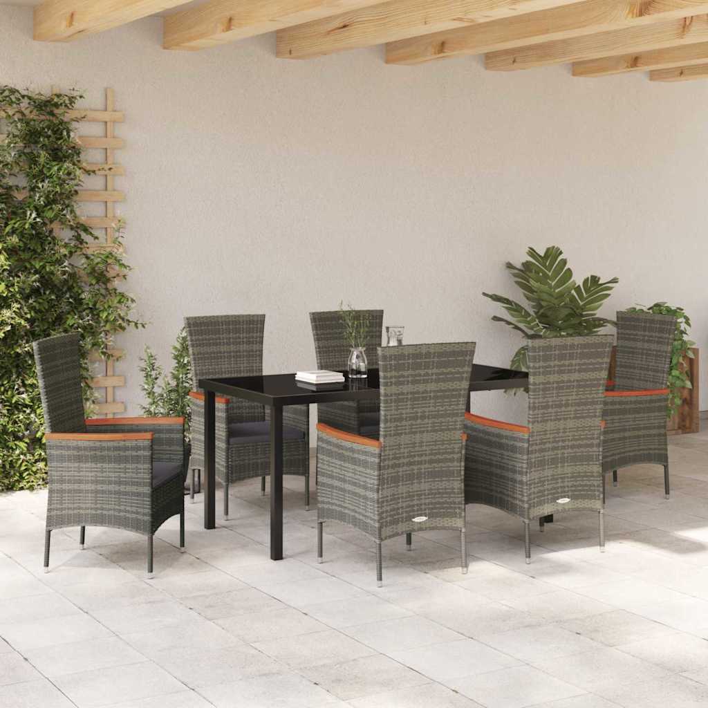 Garden Dining Set with Cushion 7 pcs Grey Powder-Coated Steel