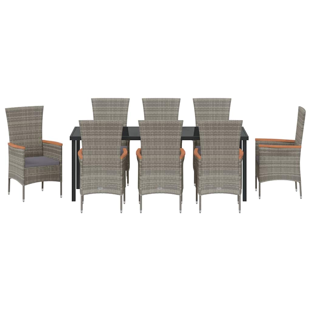Garden Dining Set with Cushion 9 pcs Grey Powder-Coated Steel