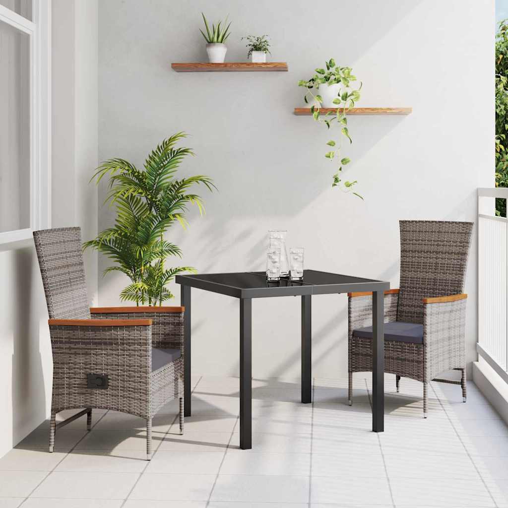 Garden Dining Set with Cushion 3 pcs Grey Powder-Coated Steel