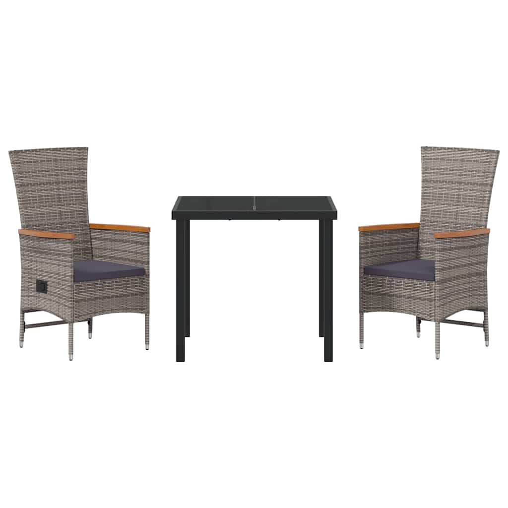 Garden Dining Set with Cushion 3 pcs Grey Powder-Coated Steel