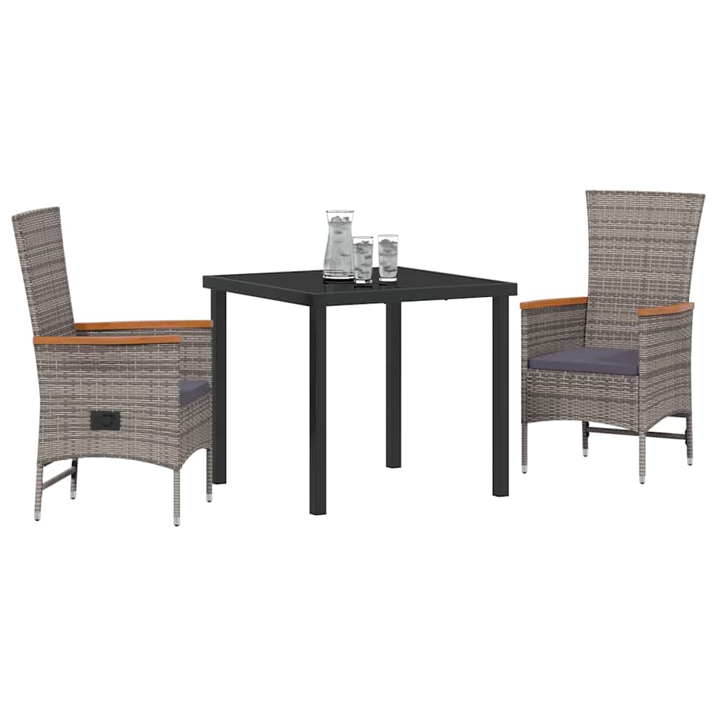 Garden Dining Set with Cushion 3 pcs Grey Powder-Coated Steel