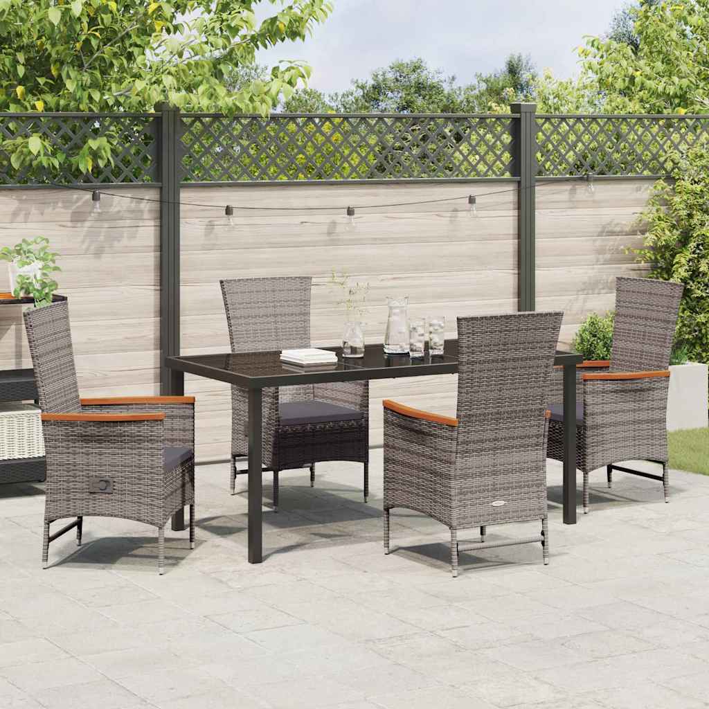 Garden Dining Set with Cushion 5 pcs Grey Powder-Coated Steel