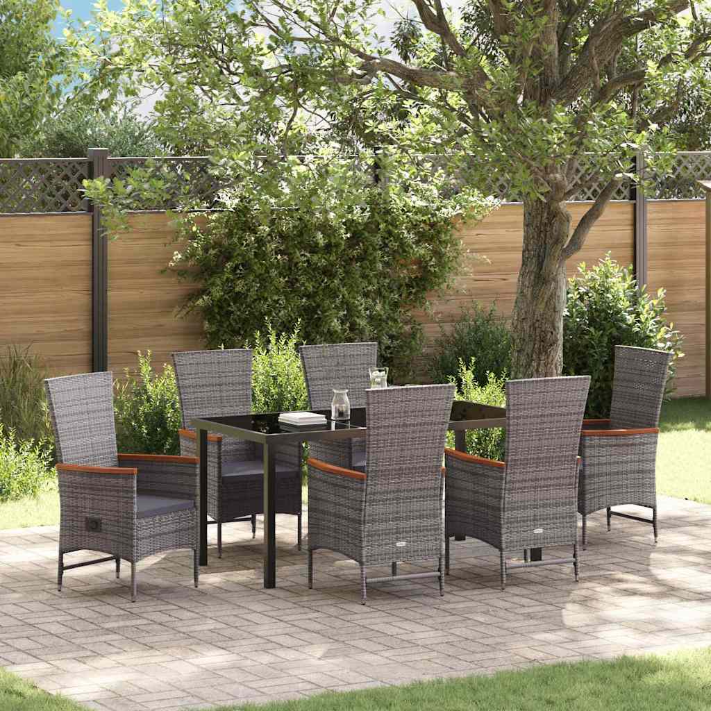 Garden Dining Set with Cushion 7 pcs Grey Powder-Coated Steel