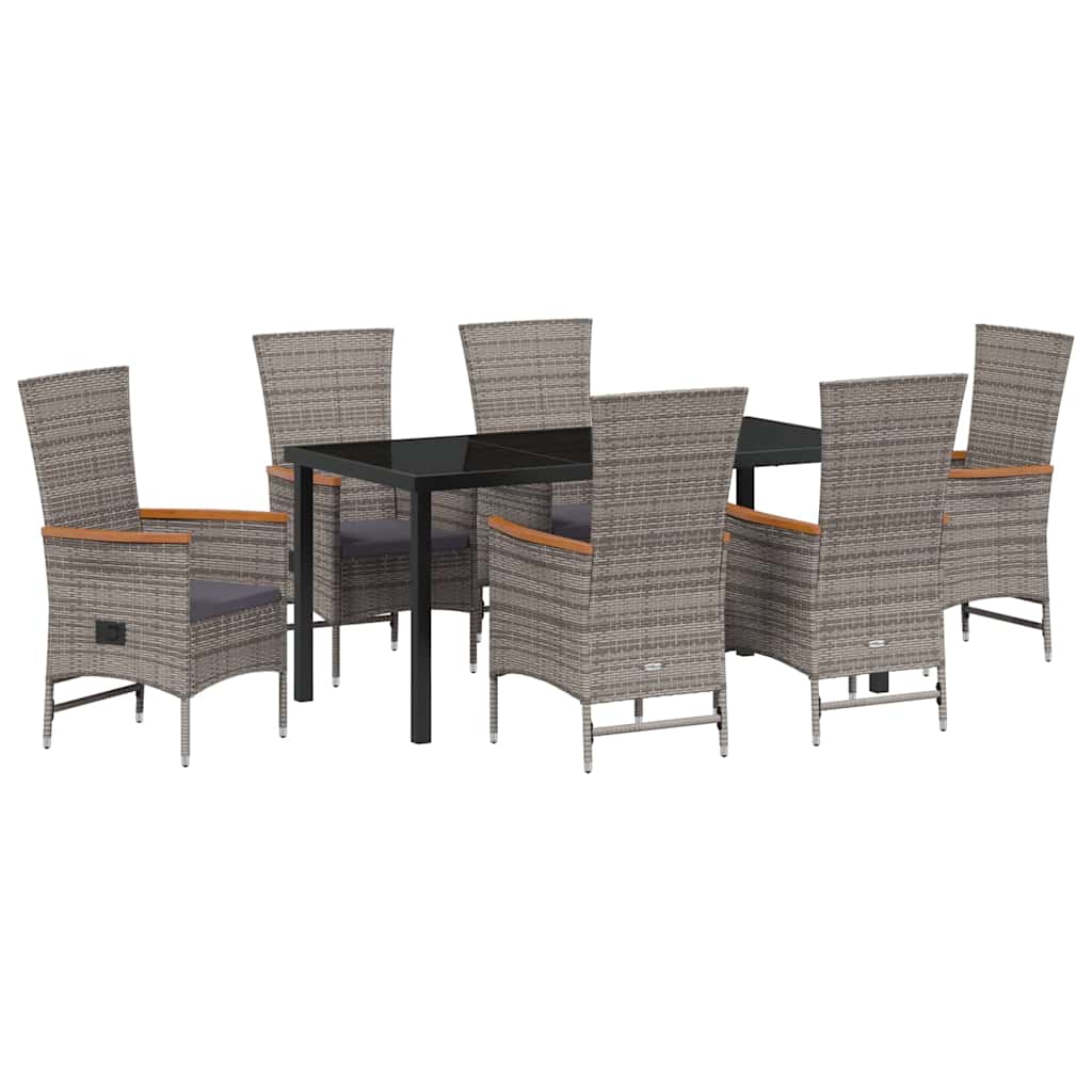 Garden Dining Set with Cushion 7 pcs Grey Powder-Coated Steel