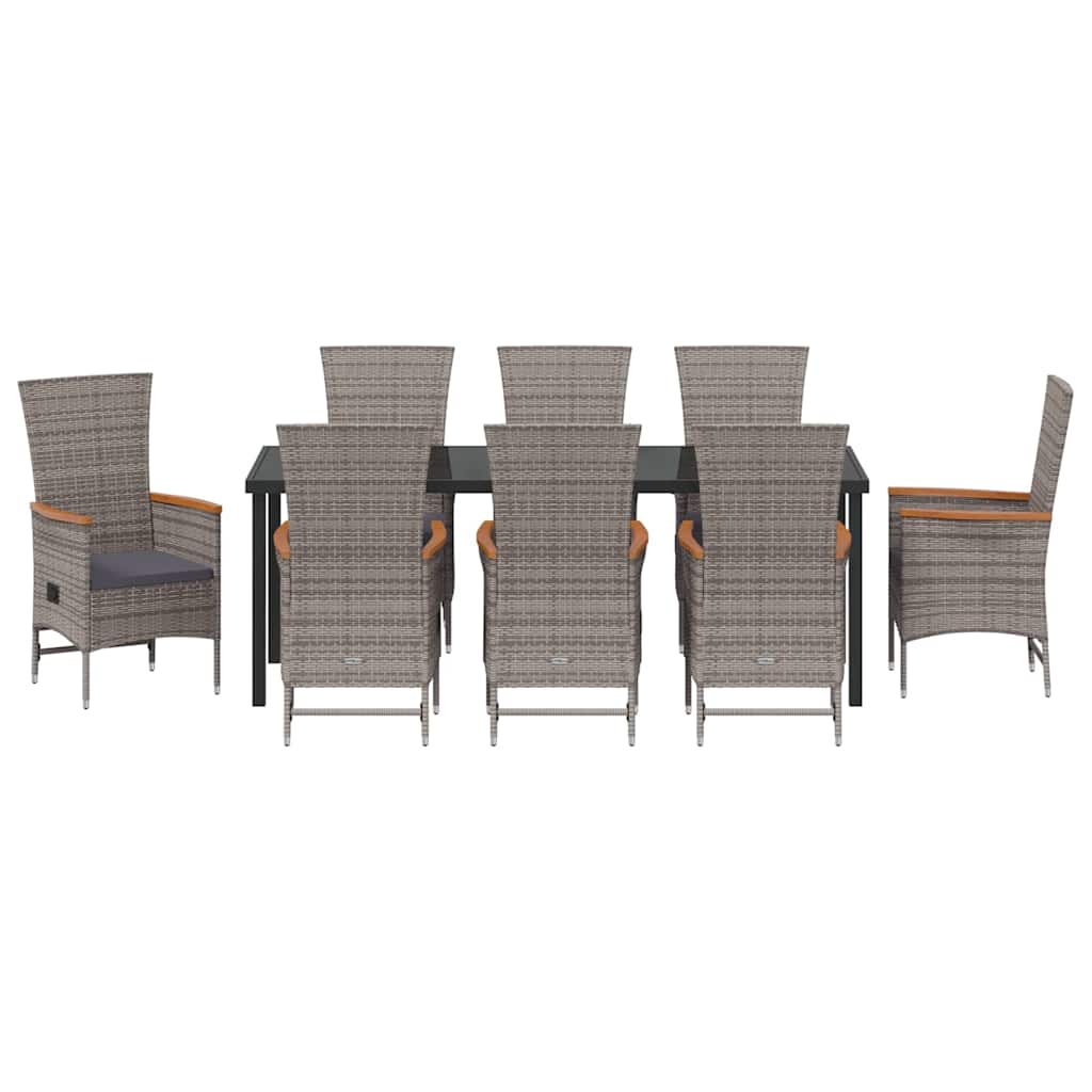Garden Dining Set with Cushion 9 pcs Grey Powder-Coated Steel