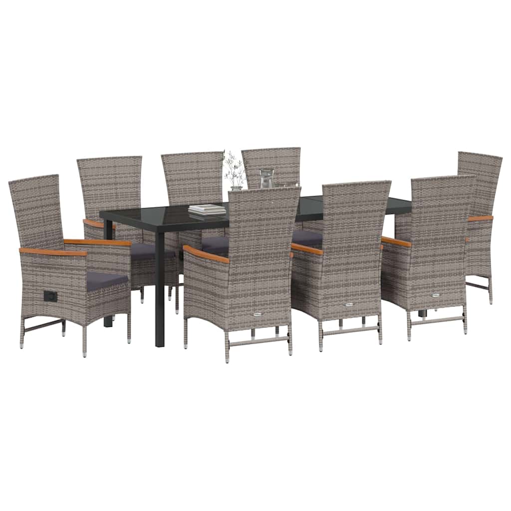 Garden Dining Set with Cushion 9 pcs Grey Powder-Coated Steel