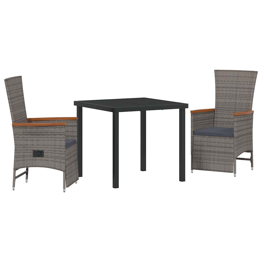 Garden Dining Set with Cushion 3 pcs Grey Poly Rattan
