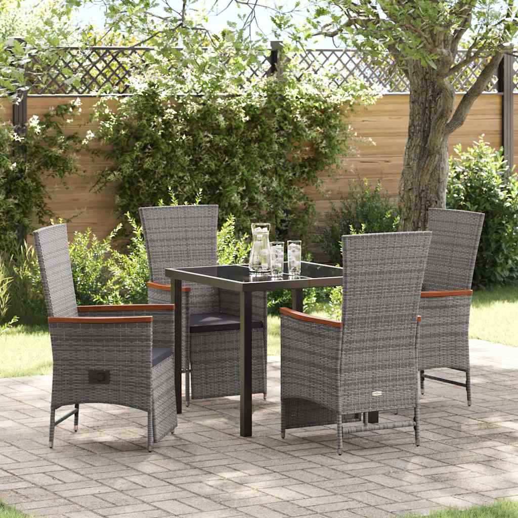 Garden Dining Set with Cushion 5 pcs Grey Poly Rattan