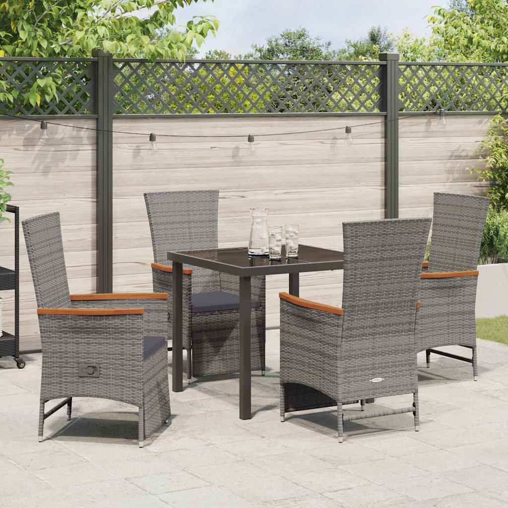 Garden Dining Set with Cushion 5 pcs Grey Poly Rattan